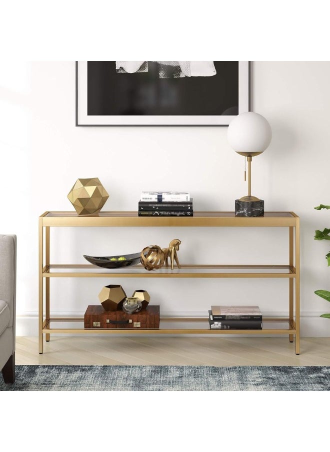 HOME TASTE Hometaste Metal Console Table With Tv Stand Functionality - Elegant Entryway And Living Room Accent Piece With Pre-Assembled Glass Shelves 3 Tier Small 