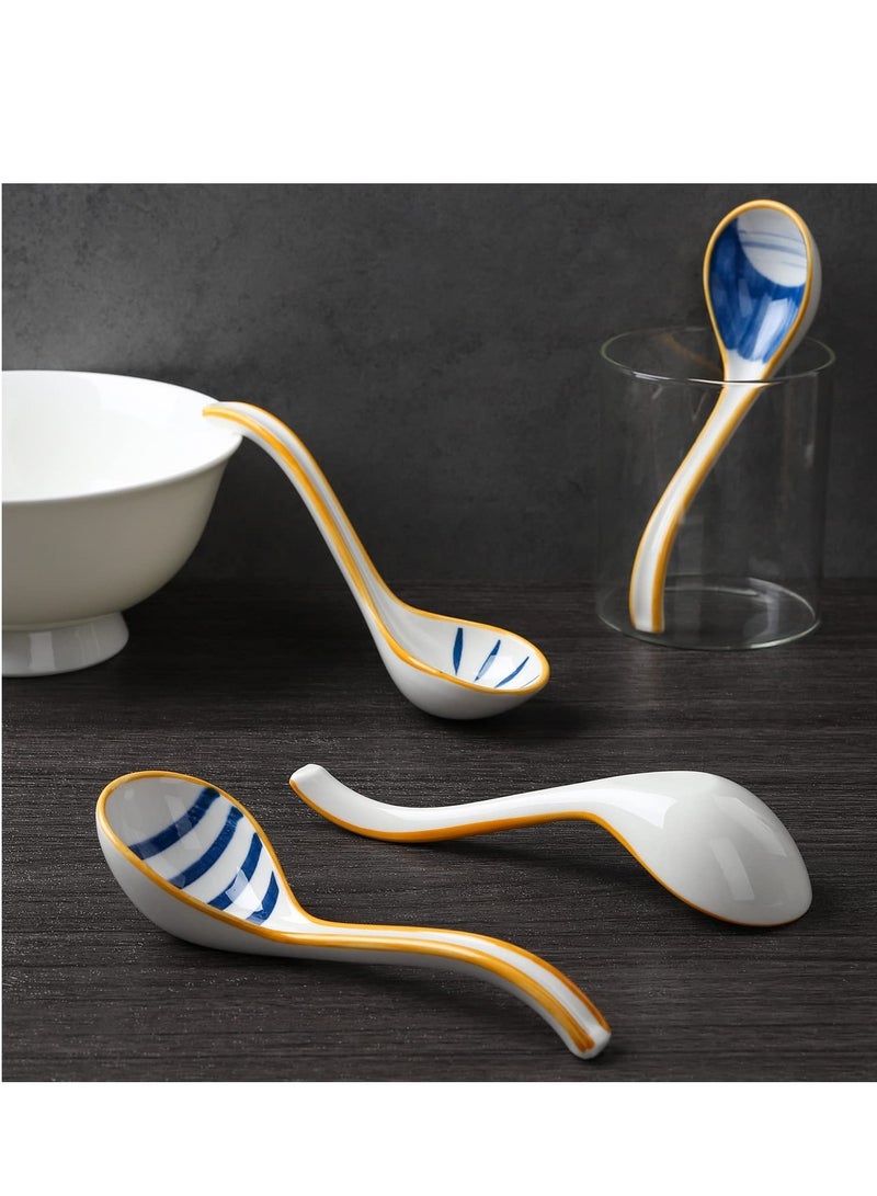 Set of 4 Japanese Style Ceramic Soup Spoons with Long Handles - Reusable Table Spoons Perfect for Ramen, Pho, Wontons, and Dumplings. - Image 5