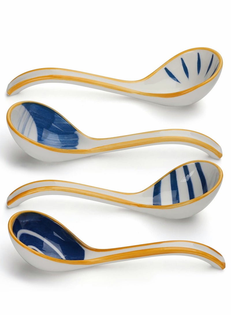 Set of 4 Japanese Style Ceramic Soup Spoons with Long Handles - Reusable Table Spoons Perfect for Ramen, Pho, Wontons, and Dumplings. - Image 1