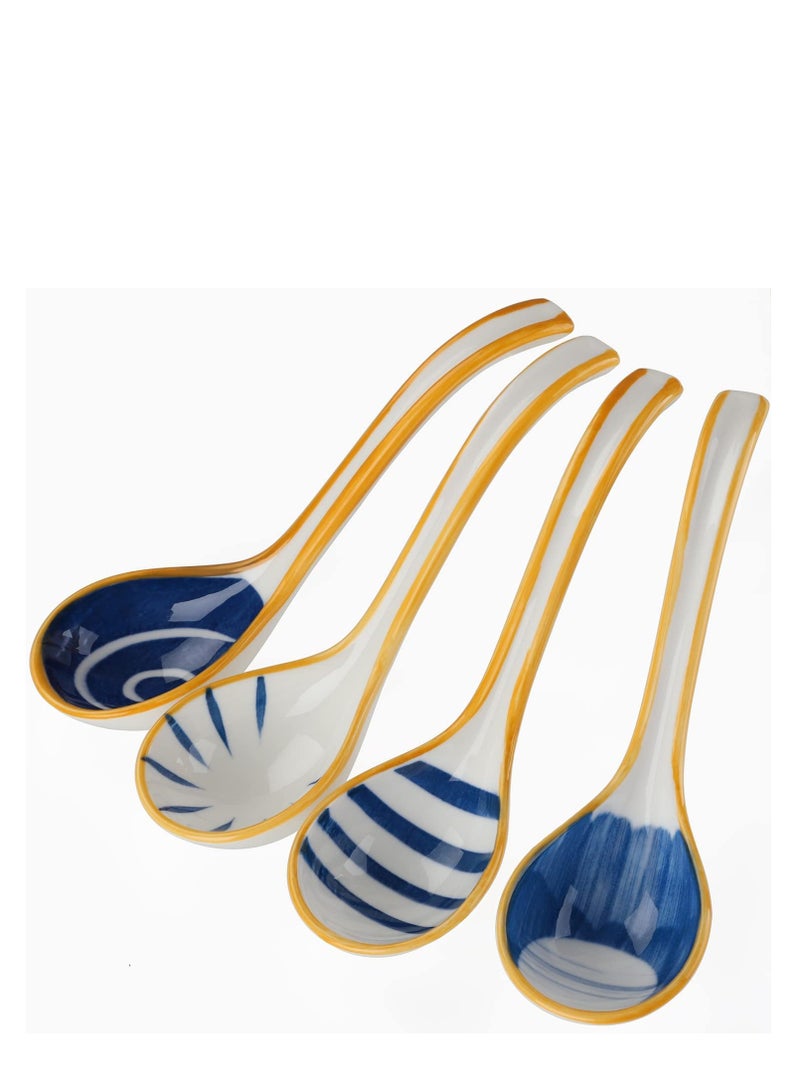 Set of 4 Japanese Style Ceramic Soup Spoons with Long Handles - Reusable Table Spoons Perfect for Ramen, Pho, Wontons, and Dumplings. - Image 2