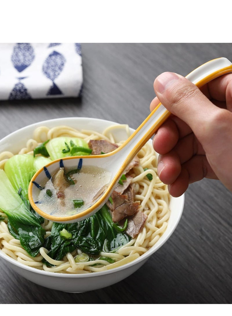 Set of 4 Japanese Style Ceramic Soup Spoons with Long Handles - Reusable Table Spoons Perfect for Ramen, Pho, Wontons, and Dumplings. - Image 3