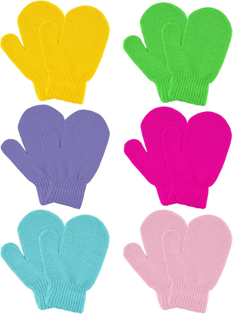 MENOLY 6 Pairs Toddler Magic Stretch Mittens Winter Warm Kids Knit Gloves for Little Girls Boys - Image 1