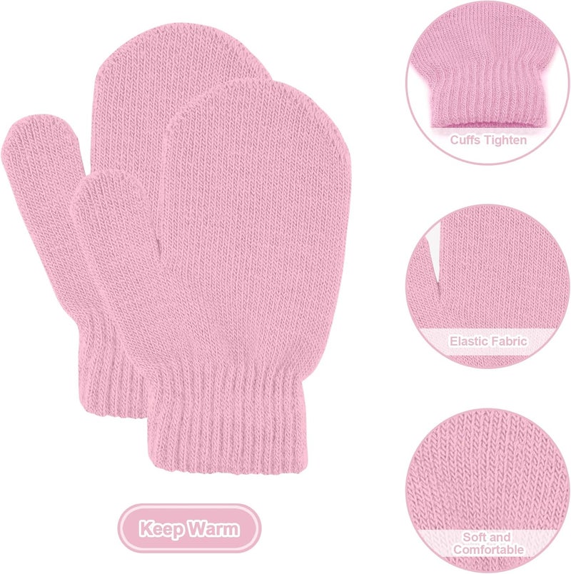 MENOLY 6 Pairs Toddler Magic Stretch Mittens Winter Warm Kids Knit Gloves for Little Girls Boys - Image 3