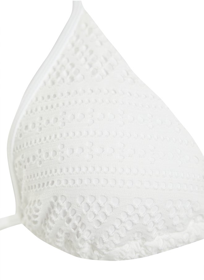 White Triangle Tie Textured Regular Bikini Set