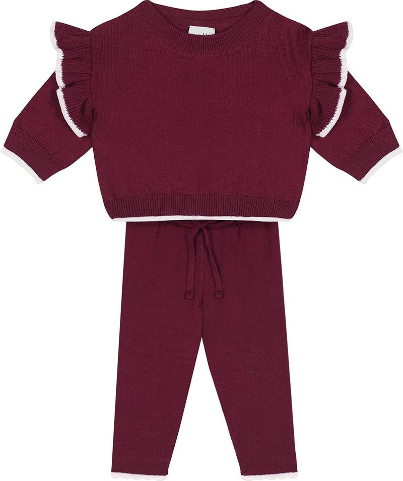 Antebies White Contrast Detailed Ruffle Burgundy Knitwear Baby  - Image 1