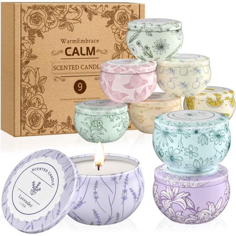 WarmEmbrace Scented Candles, Candle Set of 9, Long-Lasting Candles for Women, Candle Present Set for Birthday, Valentine's Day Scented Candles for Her - Image 1