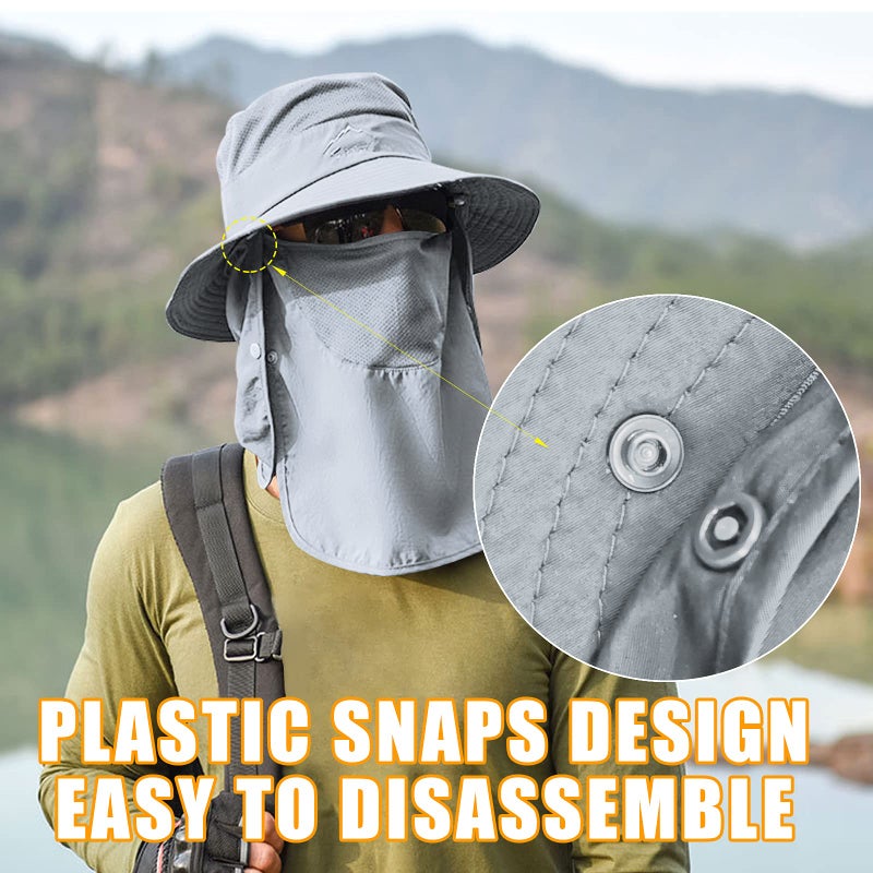 Outrip Fishing Hat for Men & Women, Outdoor UV Sun Protection Wide Brim Hat with Face Cover & Neck Flap Grey - Image 2