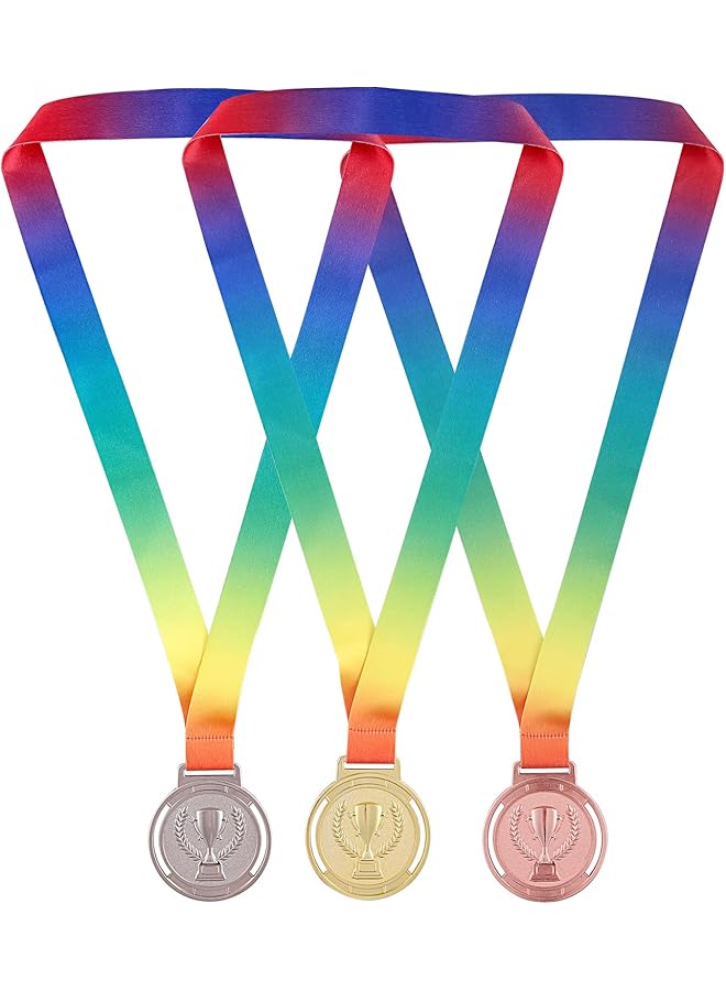 promass Medals Metal Gold Silver Bronze Medals Winner Awards Olympic Style Medal with Rainbow Ribbon in Any Event, 2.55 inch, 3Pcs