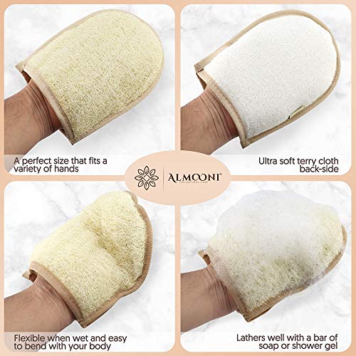 ALMOONI Premium Exfoliating Loofah Glove Pad Body Scrubber. Our Mitt Gloves are Made of Natural Egyptian Shower Loufa Sponge That Gets You Clean, Not Just Spreading Soap (2 Pack) - Image 3