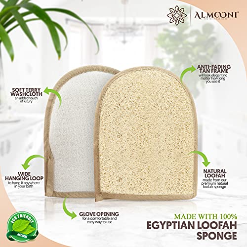 ALMOONI Premium Exfoliating Loofah Glove Pad Body Scrubber. Our Mitt Gloves are Made of Natural Egyptian Shower Loufa Sponge That Gets You Clean, Not Just Spreading Soap (2 Pack) - Image 2