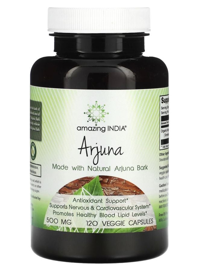 Amazing India Arjuna 500 mg 120 Veggie Capsules - Image 1