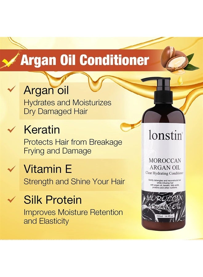 lonstin بلسم زيت الأرجان المغربي للشعر الجاف التالف 500 مل، بلسم مرطب للشعر مرطب عميق للشعر المصبوغ المجعد لترطيب مكثف ولمعان وتنعيم الشعر، S - Image 2