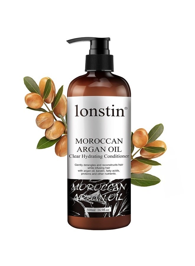 lonstin بلسم زيت الأرجان المغربي للشعر الجاف التالف 500 مل، بلسم مرطب للشعر مرطب عميق للشعر المصبوغ المجعد لترطيب مكثف ولمعان وتنعيم الشعر، S - Image 1