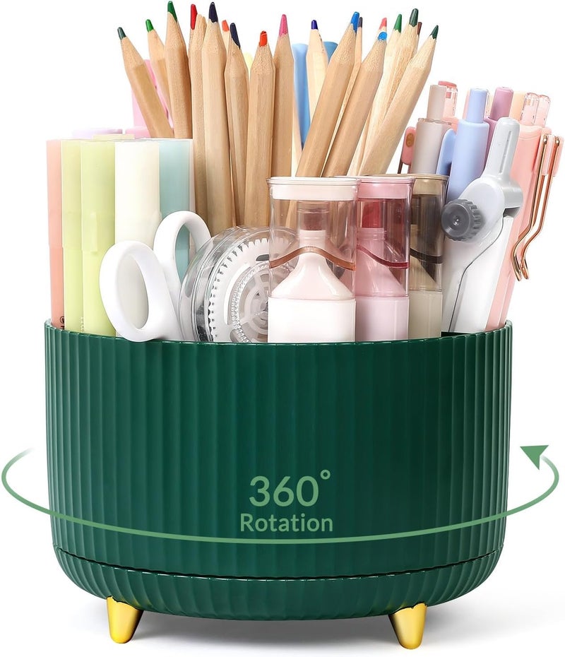 SKYDUE 360 Degree Rotating Desk Organizer, Dual-Purpose Pencil Pen Holder, Rotating Desk Pen Organizer with 5 Slots, Art Supplies, Pencil Cup for Office, School, Home - Image 1