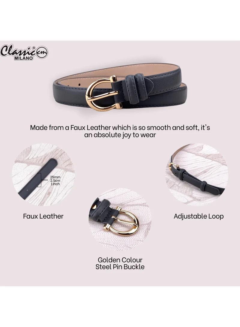 Classic Milano Grey (SGPU16) Classic Milano Women's Belt with Gift Box; Faux Leather Ladies Belt for Dresses, Jeans & Gowns; Stylish Womens Belt; Adjustable Girls Belt; Belt for Women | Full Length: 110 CM (Free Size - Fits up to the waist of 40 Inches / 100 CM) for Women | Best Price UAE