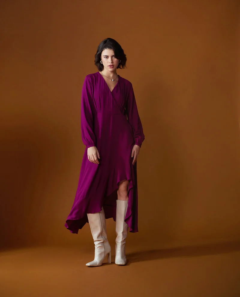 Rareism Women's Overlap Neck Maxi Dress