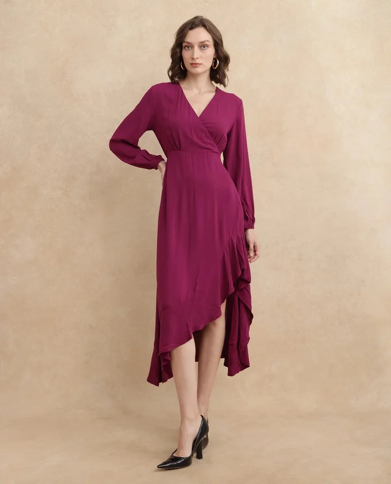 Rareism Women's Overlap Neck Maxi Dress