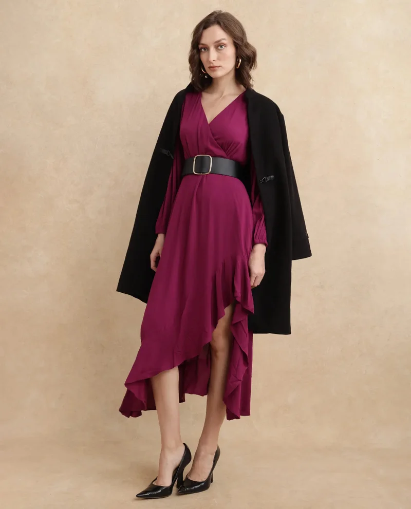Rareism Women's Overlap Neck Maxi Dress