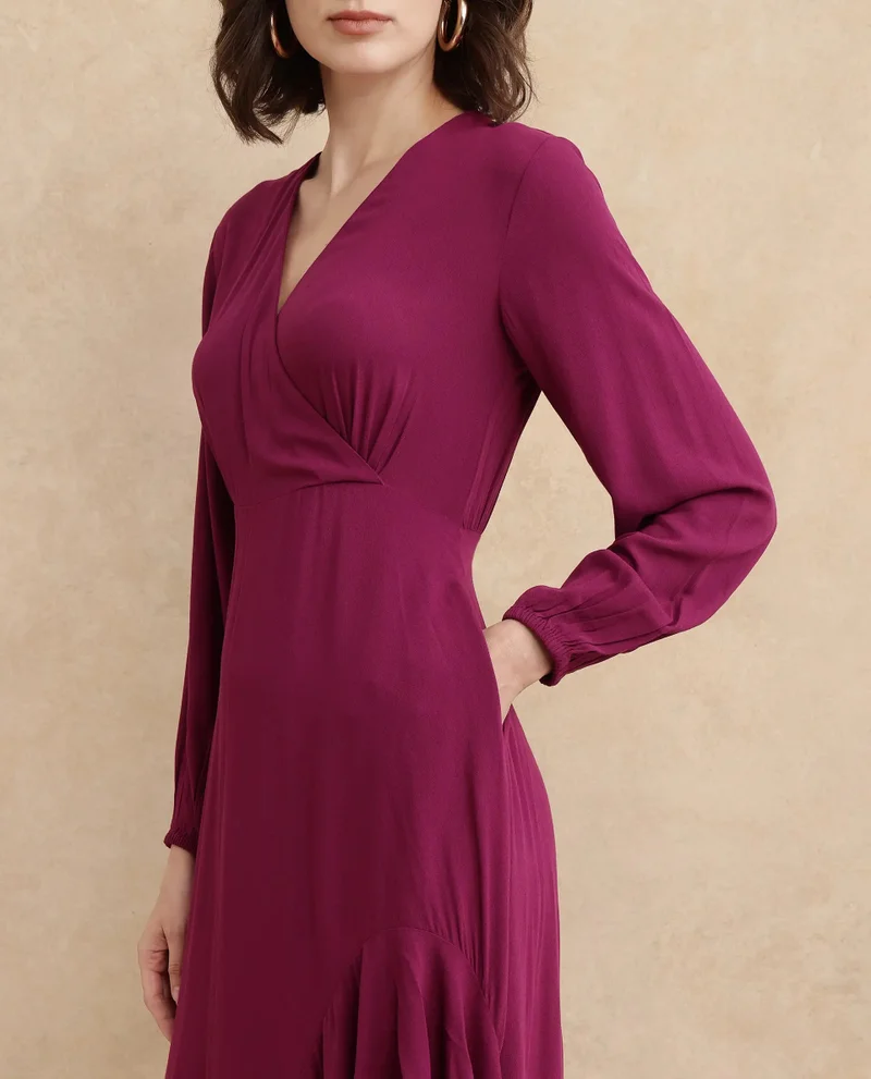 Rareism Women's Overlap Neck Maxi Dress