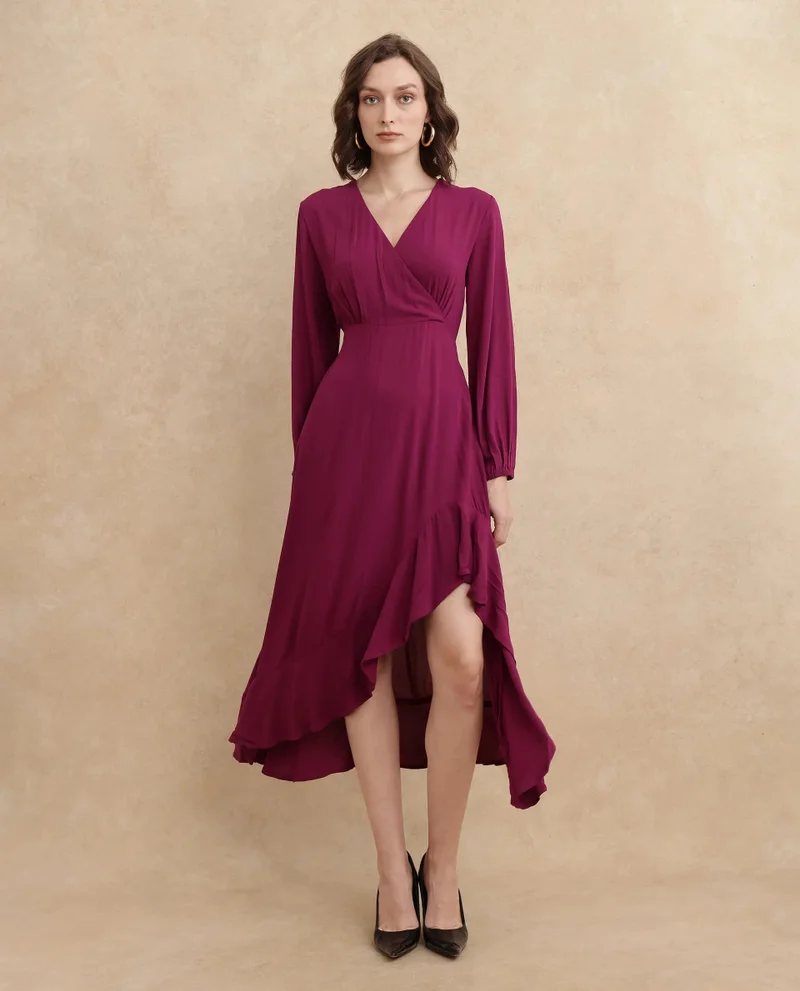 Rareism Women's Overlap Neck Maxi Dress