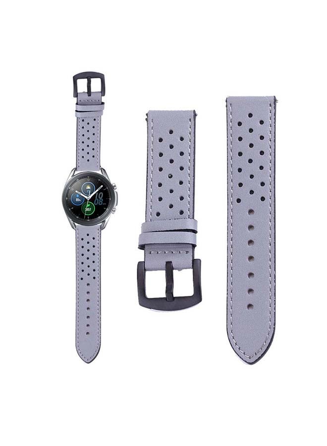 Perfii Dot Genuine Leather Replacement Band for Samsung Galaxy Watch3 45mm Grey - Image 1