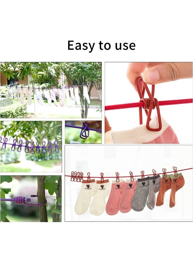 SAFENHAND Portable Elastic Windproof Clothesline with 12 Clips for Indoor & Outdoor Laundry Drying, Easy Cotton Woven Clothes Hanger Multi Color - Image 4