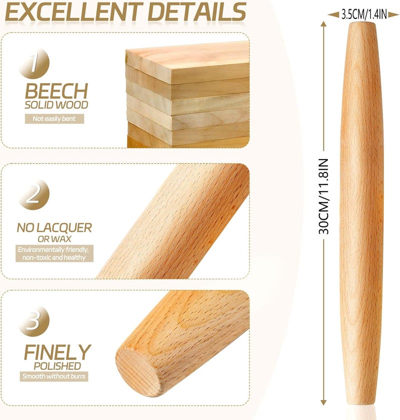 VINMEN French Rolling Pin for Baking - AMPSEVEN Wooden Rolling Pin Dough Roller for Baking Pizza Pasta Dumpling Thin Pasta Piecrust 30CM 11.8inch - Image 2