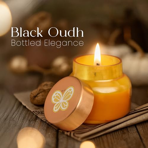Iris Celeste Apothcary Jar Candle Fragrance Black Oudh,Madhina Star, 113g 4oz Amber Collection - Image 5