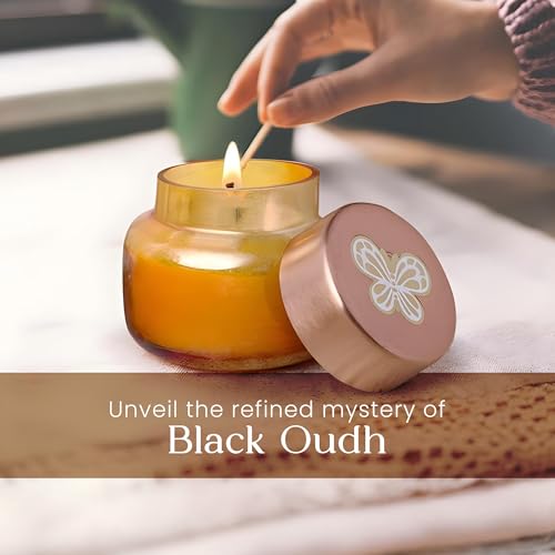 Iris Celeste Apothcary Jar Candle Fragrance Black Oudh,Madhina Star, 113g 4oz Amber Collection - Image 3