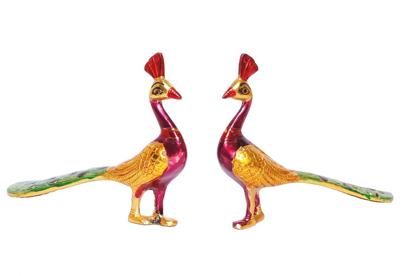 KridayKraft Peacock Metal Statue,Lovers Peacock Couple Pair Showpiece Statue for Home,Office Decor, Romantic Gift to Boyfriend,Girlfriend,Animal Showpiece Figurines... - Image 1