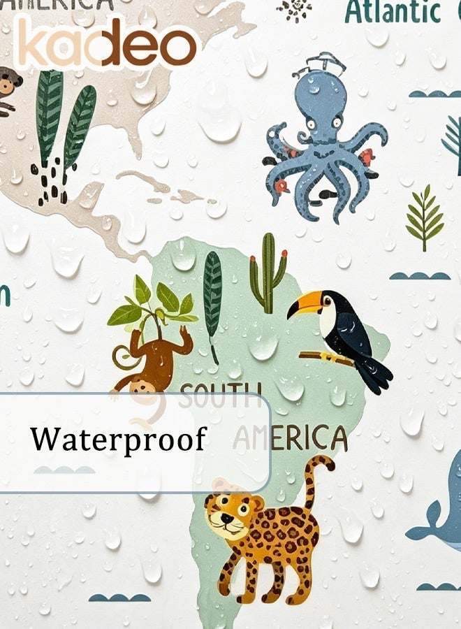 kadeo Educational Kids Wall Sticker, World Map with Animals and Oceans, Nursery Playroom Wall Decals, Learn Continents and Wildlife, Interactive Peel and Stick Wallpaper, Removable Waterproof - Image 3