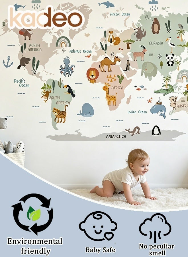 kadeo Educational Kids Wall Sticker, World Map with Animals and Oceans, Nursery Playroom Wall Decals, Learn Continents and Wildlife, Interactive Peel and Stick Wallpaper, Removable Waterproof - Image 4