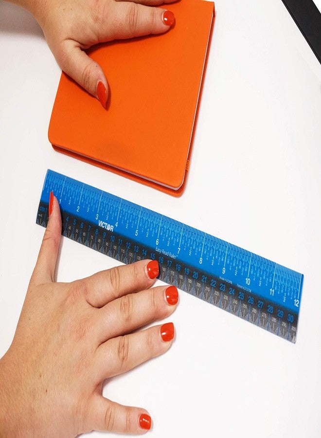 فيكتور مسطرة فيكتور EZ12PBL بلاستيكية ثنائية اللون، سهلة القراءة، مقاس 12 بوصة، مزودة بوحدات قياس بالبوصة والسنتيمتر والمليمتر، أزرق/أسود - Image 2