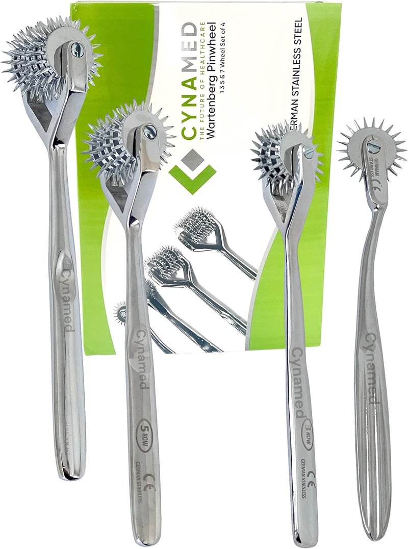Cynamed Premium German Wartenberg Pinwheel Set - 1, 3, 5, and 7 Wheel Set of 4 - Image 1