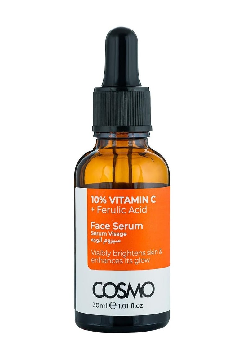 كوزمو مصل كوزمو 10% فيتامين C + حمض الفيروليك يضيء البشرة بشكل واضح ويعزز توهج الوجه 30 مل للرجال والنساء - Image 1