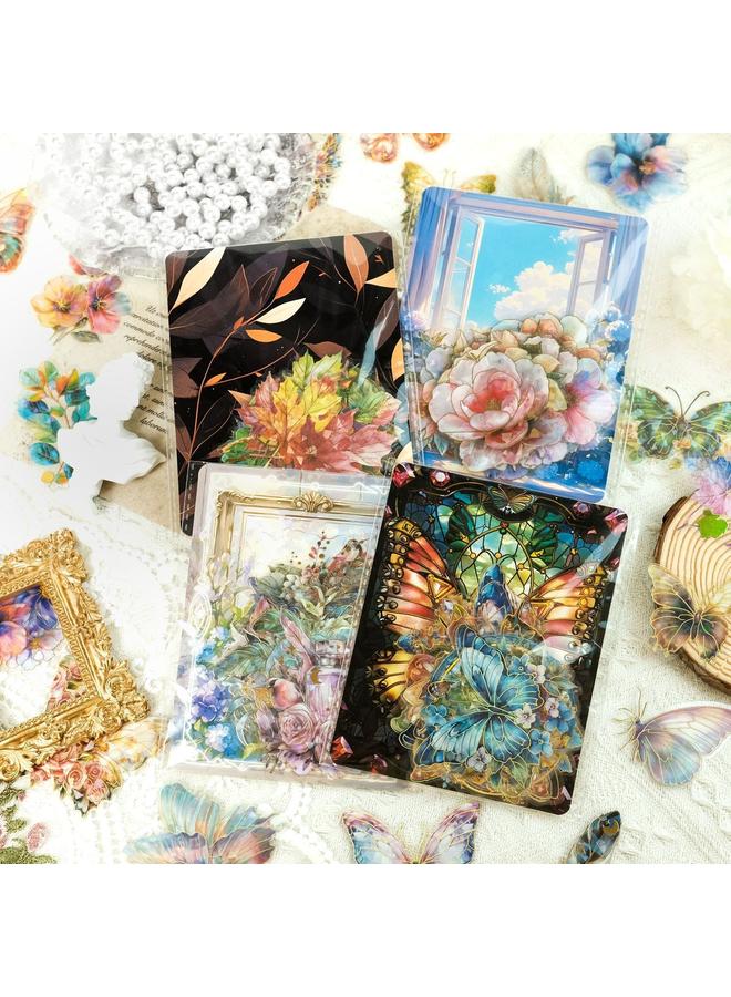 Bluejw 30 PET Gilded Gilded Hand Account Stickers Retro Flower Leaves Children Waterproof Hand Account Goo Card Material Stickers - Image 3