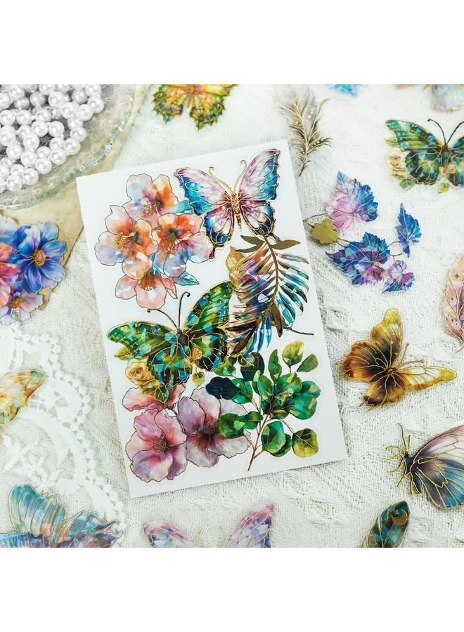 Bluejw 30 PET Gilded Gilded Hand Account Stickers Retro Flower Leaves Children Waterproof Hand Account Goo Card Material Stickers - Image 2