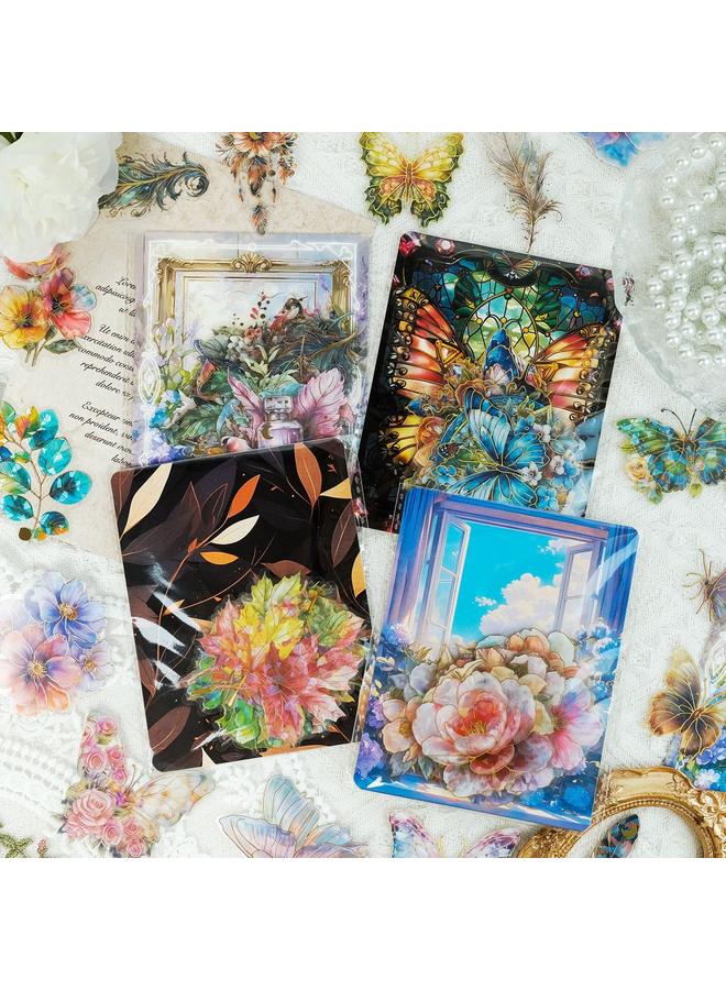 Bluejw 30 PET Gilded Gilded Hand Account Stickers Retro Flower Leaves Children Waterproof Hand Account Goo Card Material Stickers - Image 4