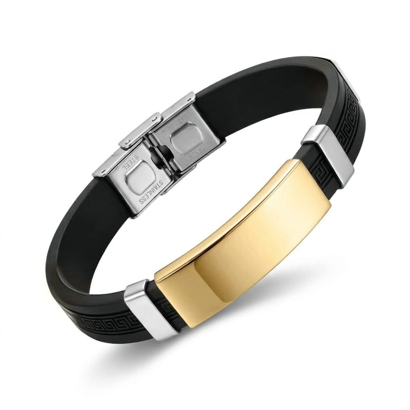 A luxurious, modern men's bracelet, combining black silicone with an artistic wire touch and a silver-colored stainless steel piece, a blend of strength and elegance for everyday wear. - Image 1