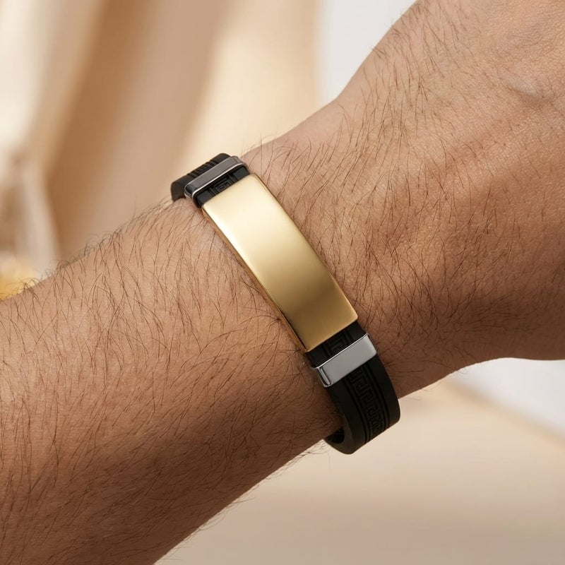 A luxurious, modern men's bracelet, combining black silicone with an artistic wire touch and a silver-colored stainless steel piece, a blend of strength and elegance for everyday wear. - Image 2