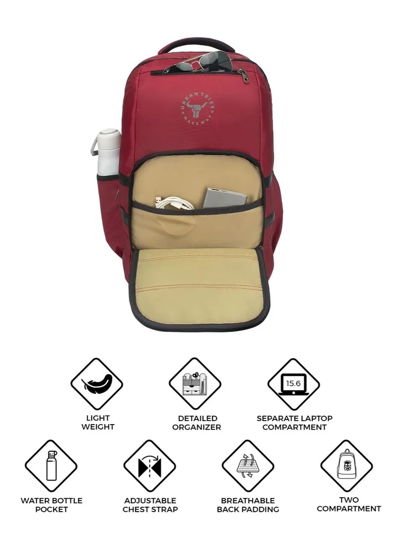 إربان ترايب URBAN TRIBE Accelerator 28 Liters Maroon Laptop Office Travel Backpack For Men And Women, Boys And Girls | Anti Theft Lock Zippers