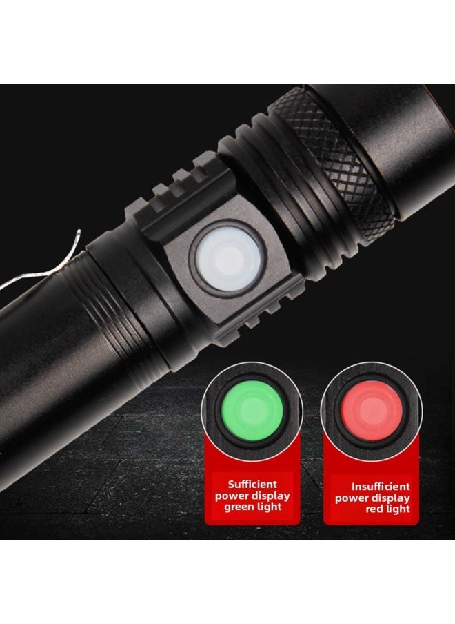 Generic - T6 Rechargeable Zoom Mini Flashlight Outdoor Led Flashlight USB Rechargeable Flashlight 518 Explosion Flashlight-Color:518 (l2) Flashlight + Usb Cable - Image 1