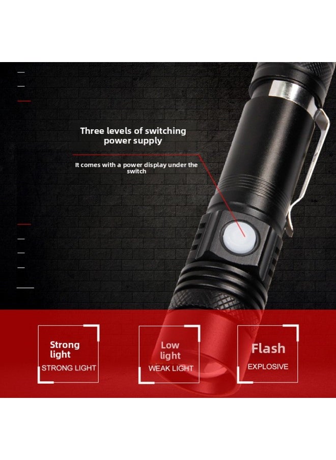 Generic - T6 Rechargeable Zoom Mini Flashlight Outdoor Led Flashlight USB Rechargeable Flashlight 518 Explosion Flashlight-Color:518 (l2) Flashlight + Usb Cable - Image 1