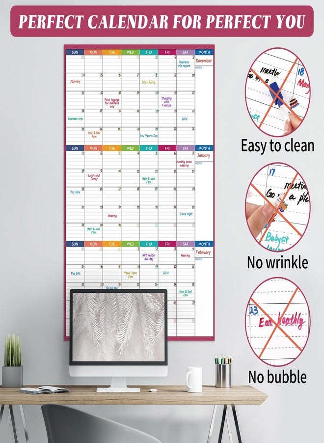 BooQool Large Dry Erase Calendar For Wall - Undated 3 Month Calendar, 28'' x 40'', Erasable & Reusable Laminated White Board With 8 Round Stickers, Vertical Layout For Home, Office And Classroom Use - Image 4