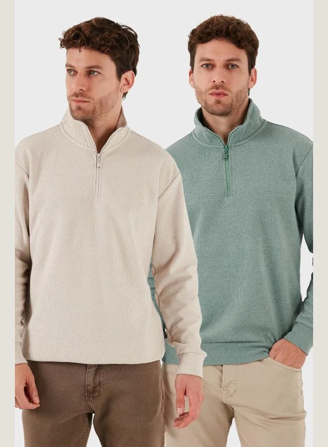 بوراتي كنزة قطنية بياقة واقفة وسحاب نصفي للرجال عبوة من قطعتين