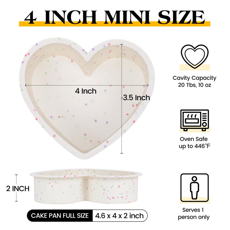 AOTASO 4 Inch Mini Heart Shaped Cake Pans Nonstick Silicone Heart Cake Molds for Baking Set of 2 (Cream) - Image 4