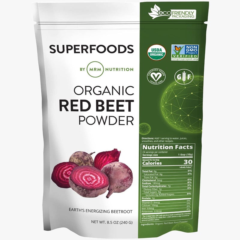 MRM Nutrition Organic Red Beet Powder Superfoods Energy Cardiovascular Health Nutrient Dense GlutenFree Vegan 24 Servings