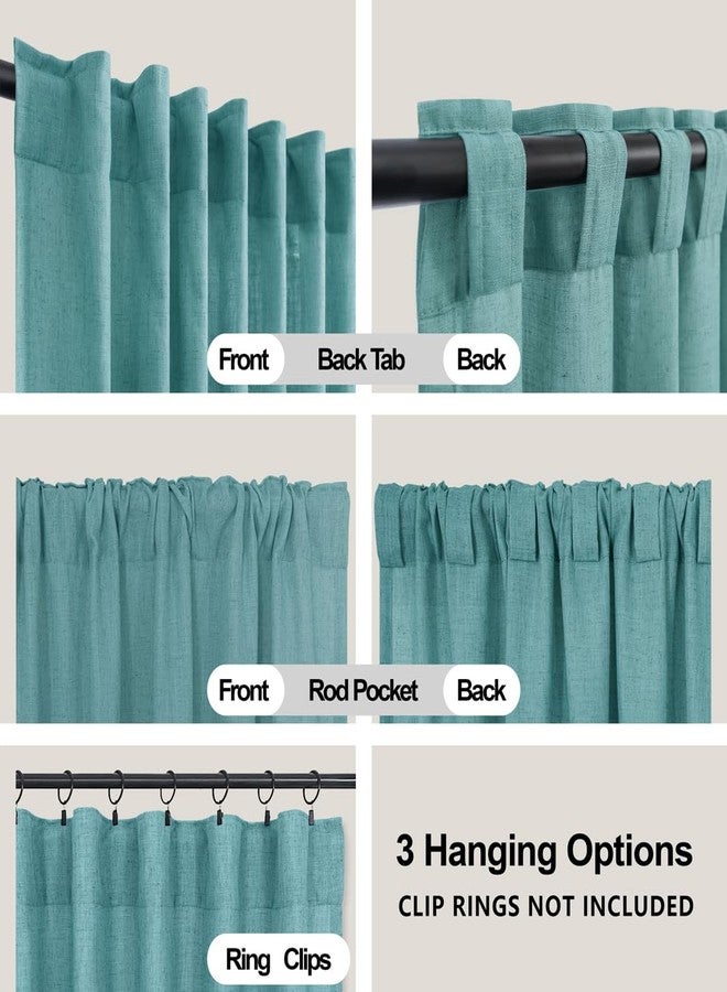 KOUFALL Teal Linen Curtains 84 Inch Length, Boho Back Tab Sheer Semi Light Filtering Bohemian Curtains for Bedroom Living Room, 2 Pack, Peacock Blue Green - Image 4