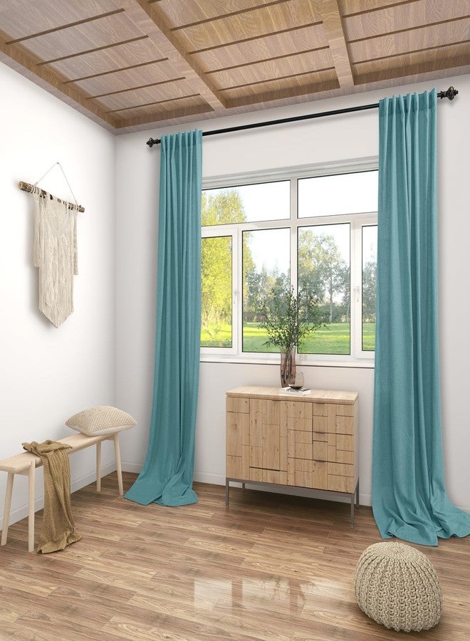 KOUFALL Teal Linen Curtains 84 Inch Length, Boho Back Tab Sheer Semi Light Filtering Bohemian Curtains for Bedroom Living Room, 2 Pack, Peacock Blue Green - Image 2