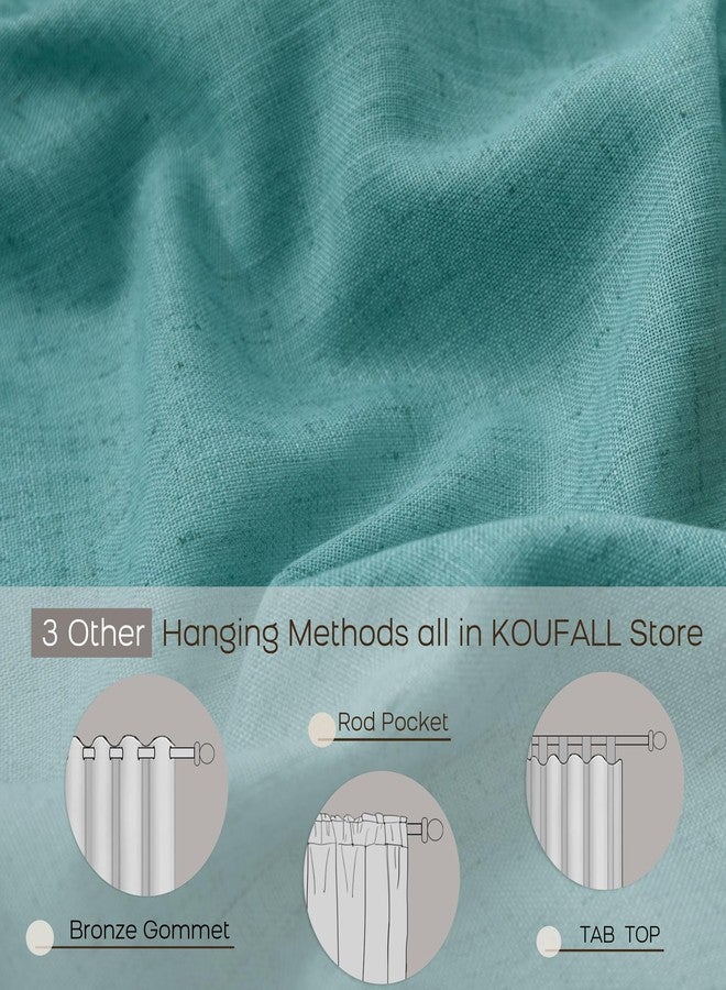 KOUFALL Teal Linen Curtains 84 Inch Length, Boho Back Tab Sheer Semi Light Filtering Bohemian Curtains for Bedroom Living Room, 2 Pack, Peacock Blue Green - Image 3